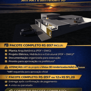 Projeto Moderno 213m² – 4 Quartos, Garagem e Churrasqueira- Pacote Completo