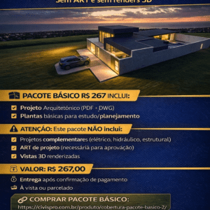 Projeto Moderno 213m² – 4 Quartos, Garagem e Churrasqueira- Pacote Básico
