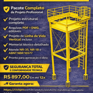 Plataforma de Manutenção em Estrutura Metálica em "L" para Reservatório de 5000 Litros com Sistema Completo de Segurança - Pacote Completo