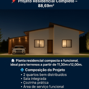 🏡 PROJETO RESIDENCIAL COMPLETO – 88,69m²  ✨ Solução completa, prática e econômica para sua construção!