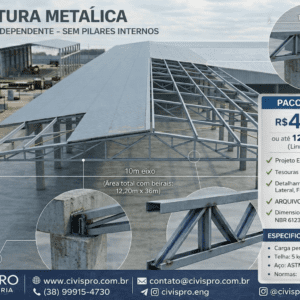 Projeto Completo de Cobertura Metálica 10 x 36 m-Pacote Básico Detalhamento Executivo para Fabricação e Montagem.