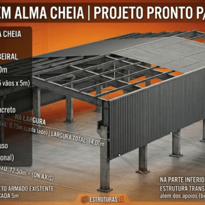 COBERTURA EM ALMA CHEIA EM PERFIL W: VÃO ÚTIL: 12,5 X 25m - Pacote Premium