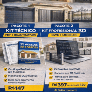 PACOTE 2 — KIT PROFISSIONAL 3D PORTÕES – DWG e PDF