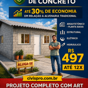 PROJETO KITNET 42m² – 2 QUARTOS – ESTRUTURA MODULAR EM BLOCOS