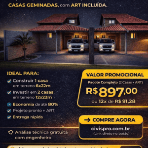 PACOTE COMPLETO DUOHOME - Projeto das 2 Casas Geminadas (Direita + Esquerda)