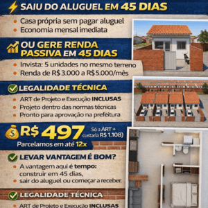 Kitnet Popular 31,2m² – Projeto Completo com ART de Projeto e Execução Construa em até 45 dias | Economia + Legalidade + Tempo