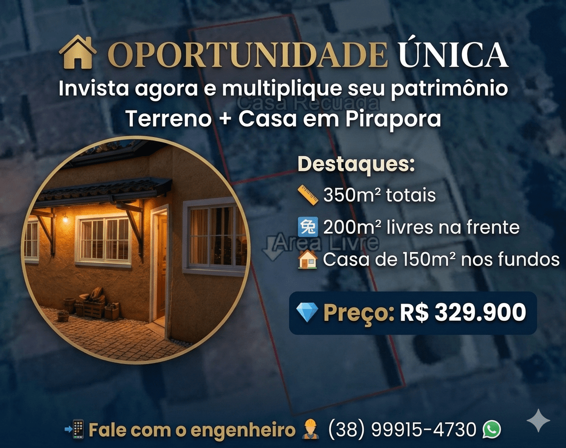 Oportunidade única - Terreno + Casa em Pirapora - R$ 329.900
