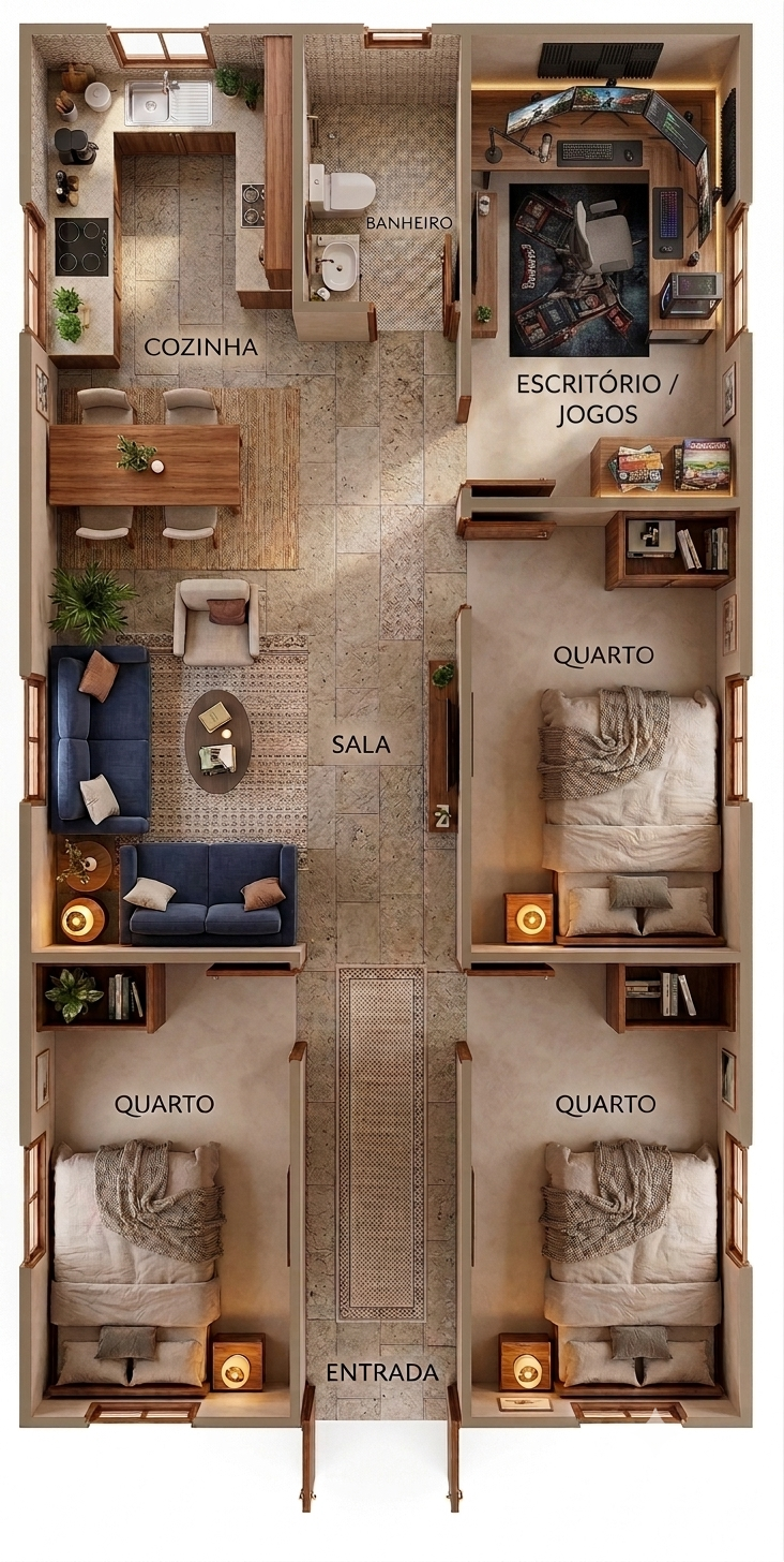 Casa modular 3 quartos 76 m²