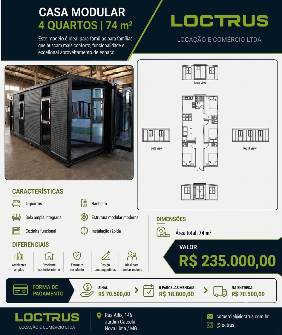 Banner LOCTRUS - Casa modular 74 m² 4 quartos