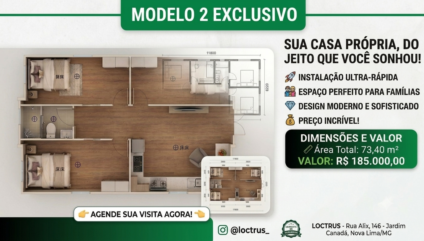 Banner LOCTRUS - Casa modular 73,40 m²