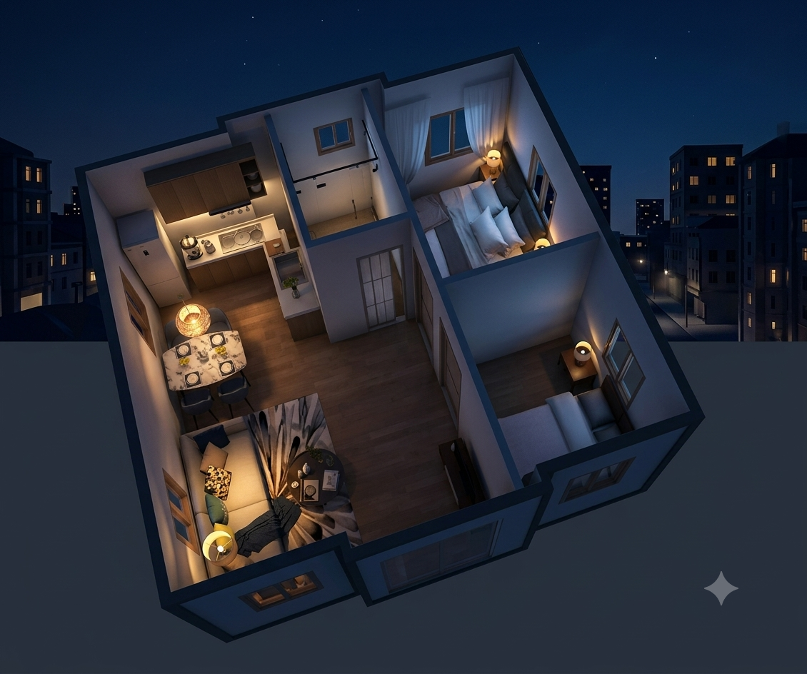 Vista 3D das casas modulares 76 m²