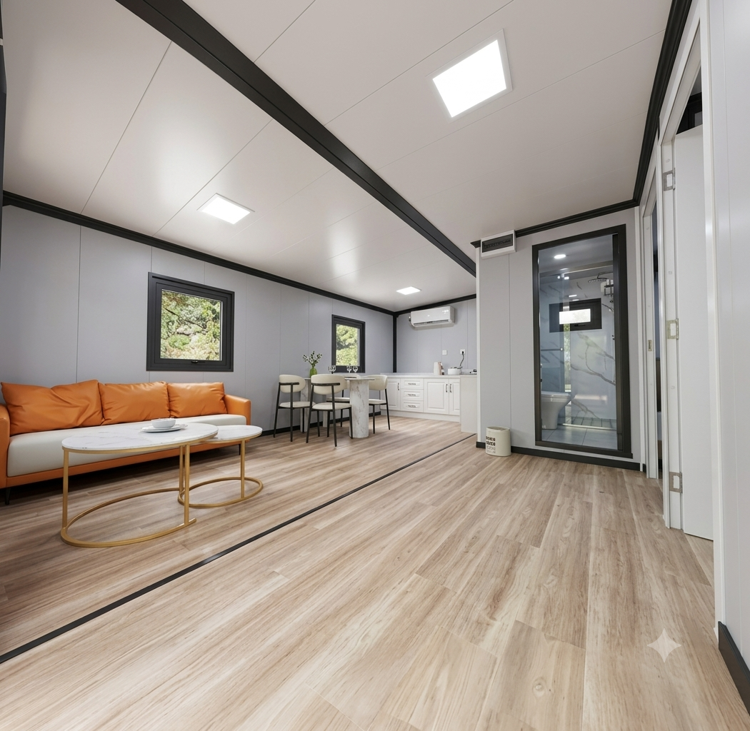 Vista interna da casa modular 76 m²