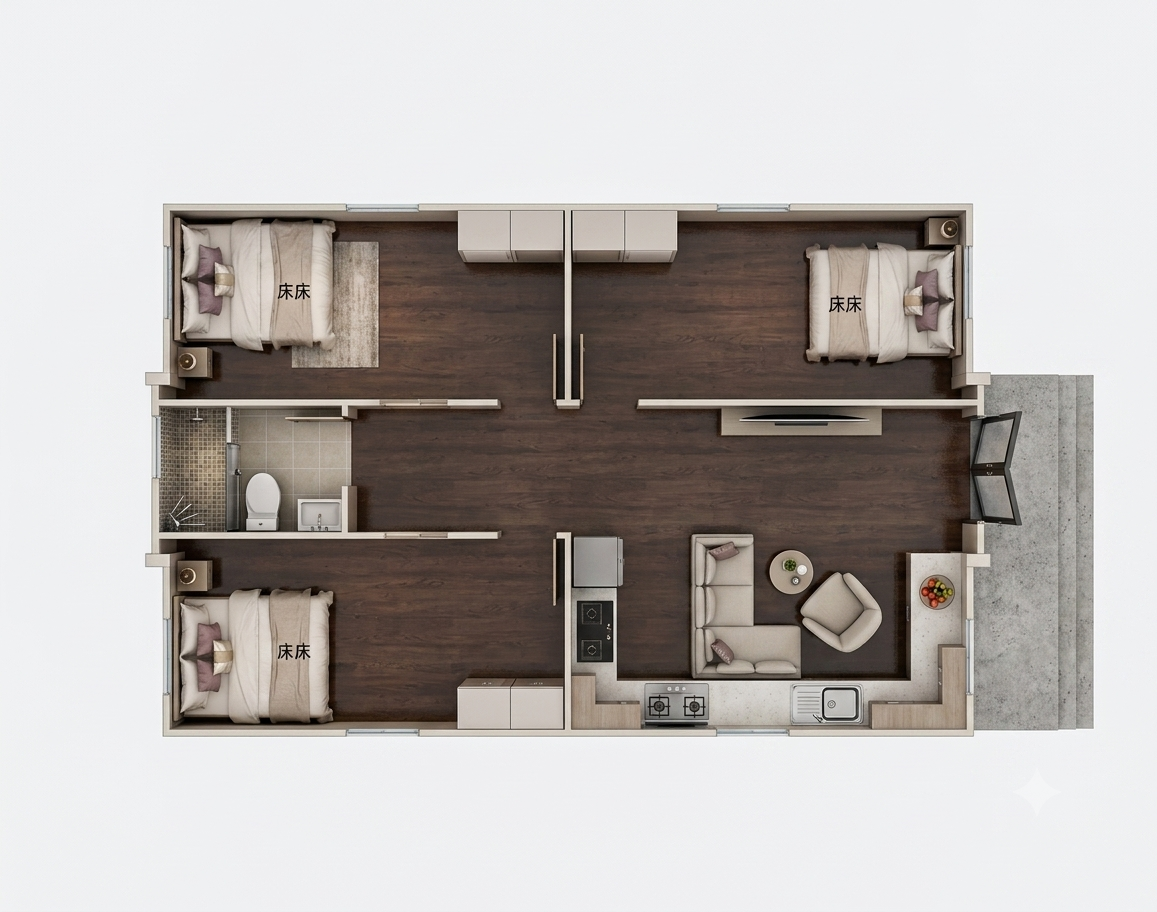 Planta baixa da casa modular 73,40 m²